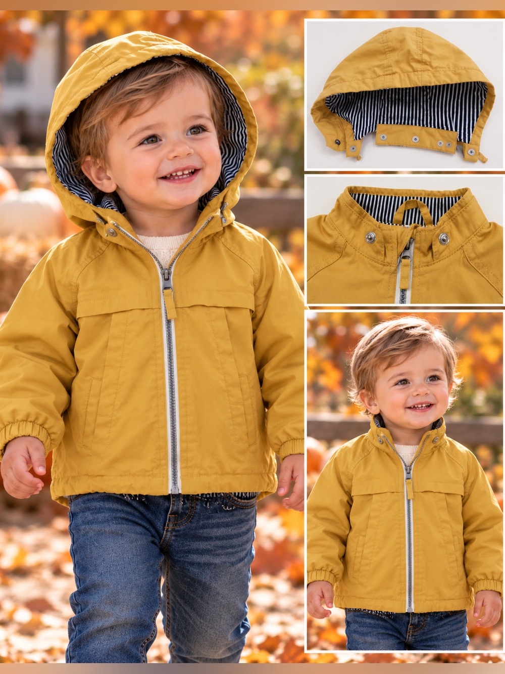 H&M Baby Mustard Cotton Jacket | Size 12–18M | Detachable Hood